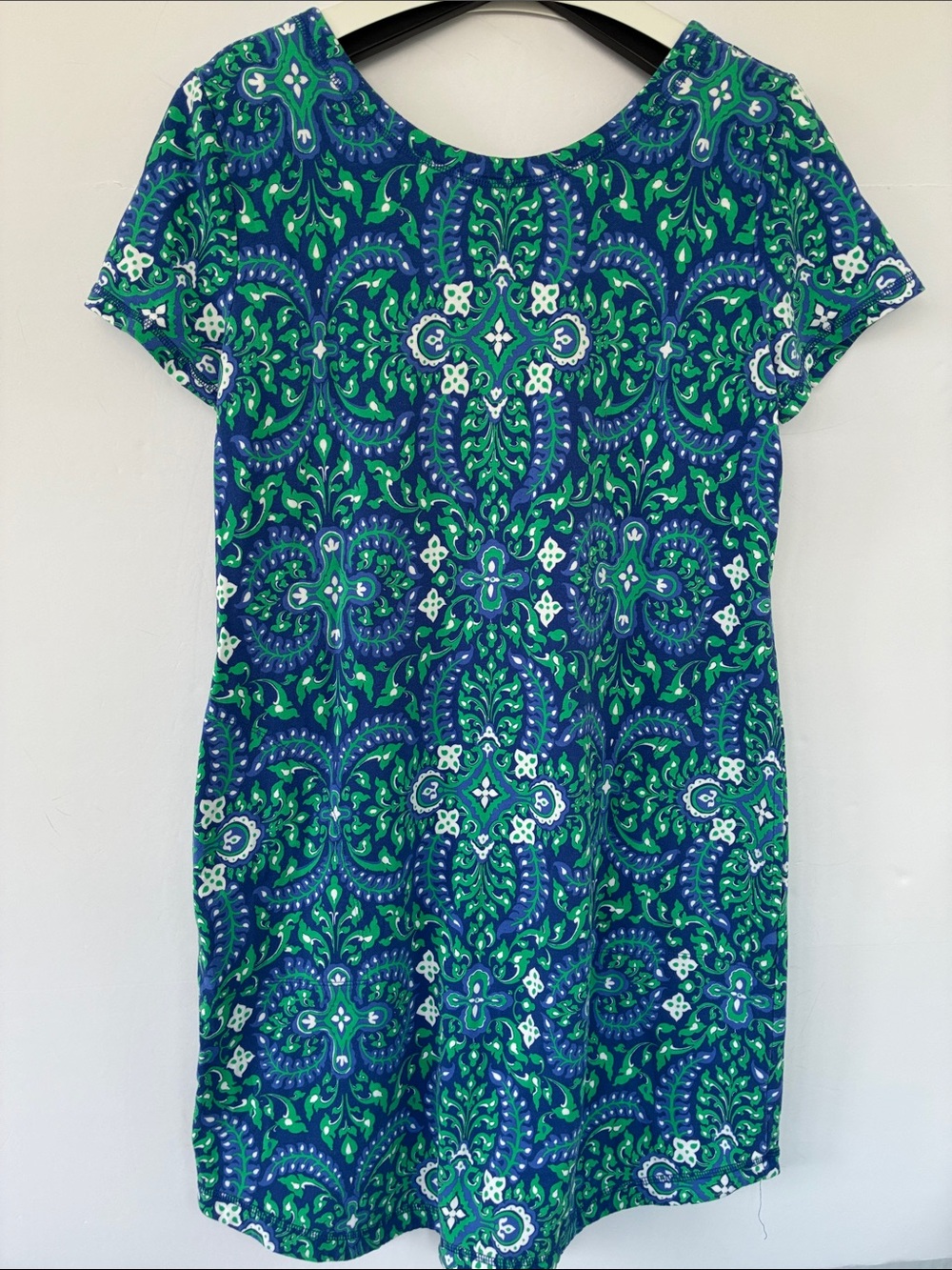 Talbots French Terry Cross Back Dress Royal Medallion Short Sleeve XL Petite